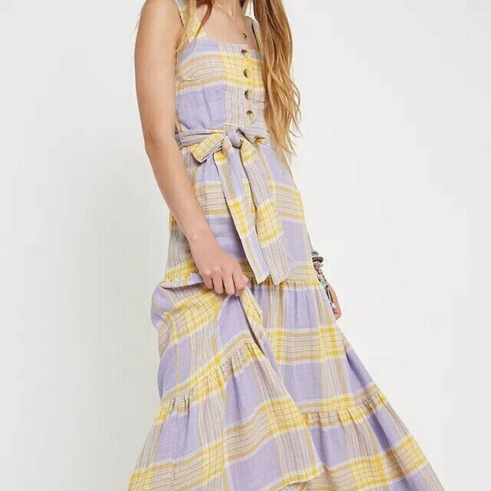 Urban Outfitters Katy Slub Plaid Maxi Dress